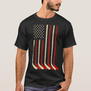 Camiseta Vintage Hockey Stick Americano Flag Ice Hockey Sti
