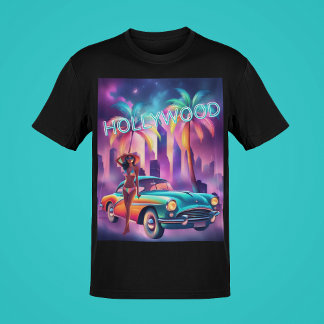 Camiseta Vintage HOLLYWOOD em Arte Clássica de Bikini