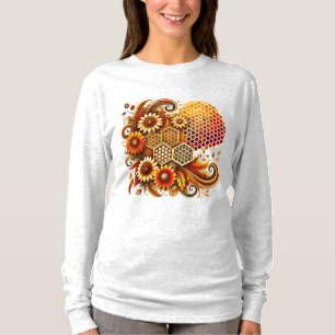 Camiseta Vintage Honeycomb e Sunflower Long Sleeve Shirt