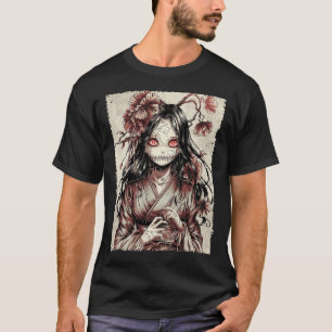 Camiseta Vintage Horror Anime Girl Manga Japonês Creepy Ha