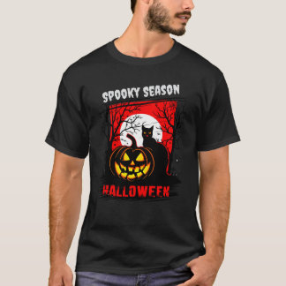 Camiseta Vintage Horror: Pumpkin assustador e Cat Halloween