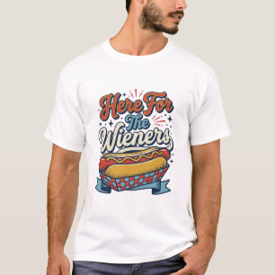 Camiseta Vintage Hot Dog Here For The Wieners_1