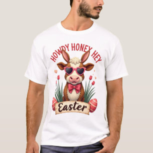 Camiseta Vintage Howdy Honey Páscoa Vaca Highland Fofa Bunn