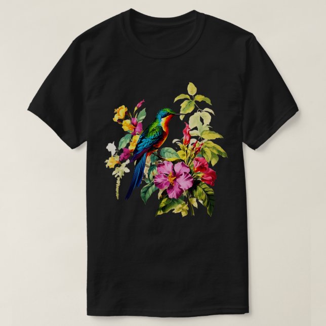 Camiseta Vintage Hummingbird Ilustração do quintal Bird Wat (Frente do Design)