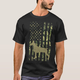 Camiseta Vintage Hunting Dog Camouflage Us Flag Doberman Pi