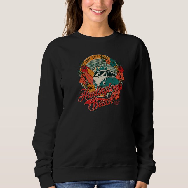 Camiseta Vintage Huntington Beach Surfing Van Hibiscus & Su (Frente)