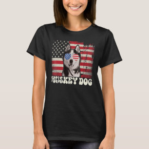Camiseta Vintage Huskey Dog Sunglass Merica Flag Patrioti