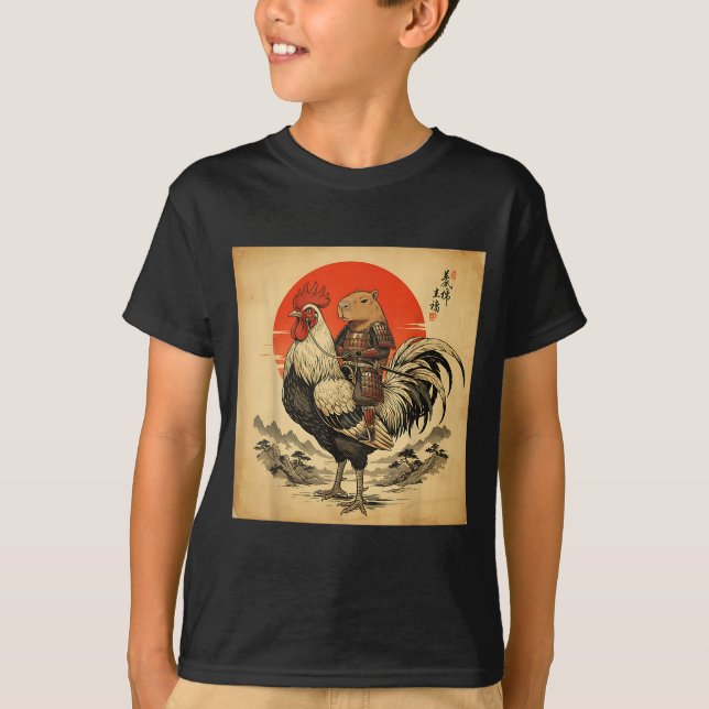 Camiseta Vintage Japanese Samurai Capybara Rooster Chicken  (Frente)