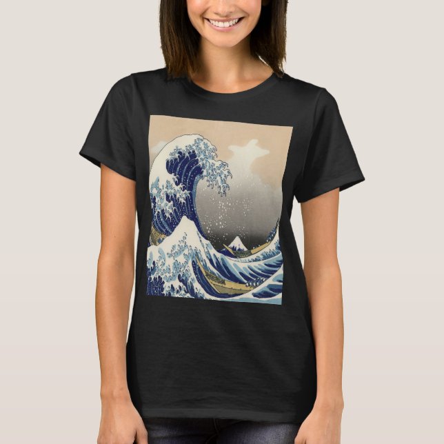 Camiseta vintage japeso art ocean paisagem excelente onda (Frente)