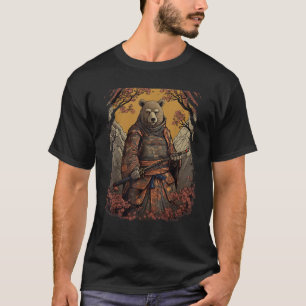 Camiseta Vintage Japonês Art Samurai Grizzly Bear T Shirt