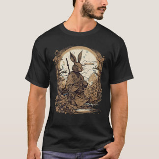Camiseta Vintage Japonês Art Samurai Rabbit T Shirt