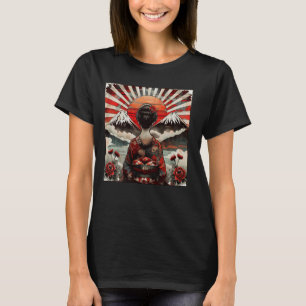 Camiseta Vintage Japonês Art sunset Mountain Floral Geisha