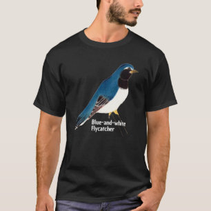 Camiseta Vintage Japonês Bird Art Blue & White Flycatcher