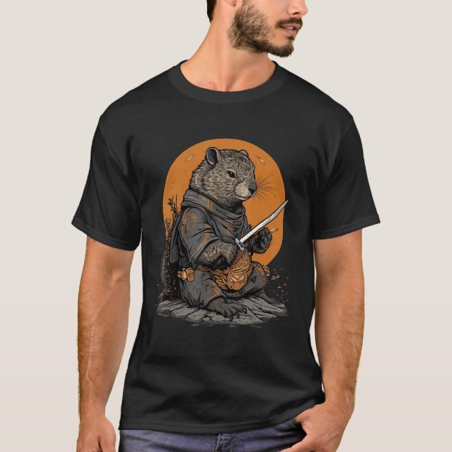 Camiseta Vintage Japonês Samurai Marmot (Frente)