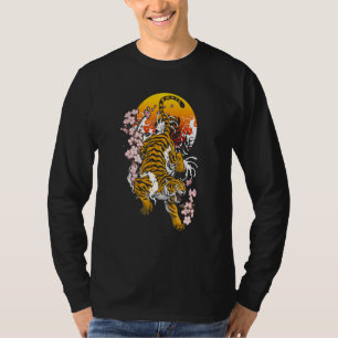 Camiseta Vintage Japonês Tigre Tradicional Asiático Flor de