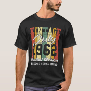 Camiseta Vintage Julho de 1962 Edição Limitada Presente de