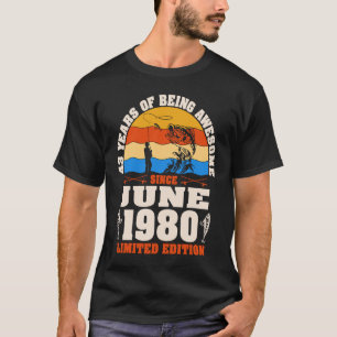 Camiseta Vintage June 1980, 43 Anos, Pesca 43.o Nascimento
