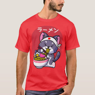 Camiseta Vintage Kawaii Anime Ramen Cat Gift Comida Japonês