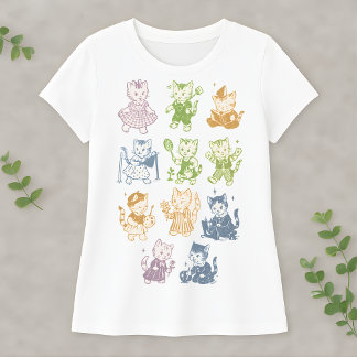 Camiseta Vintage Kawaii Cat Cute Retro Kitty Illustration