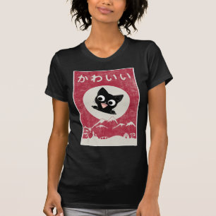 Camiseta Vintage Kawaii Cat Negra Japonês Crianças Presente