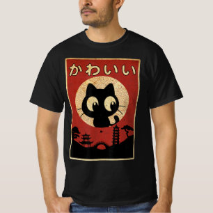 Camiseta Vintage Kawaii Cat Negra Japonesa Meninas Presente