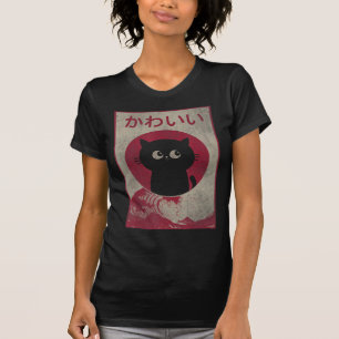 Camiseta Vintage Kawaii Cat Negra Japonesa Meninas Presente
