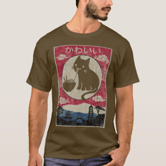 Camiseta Vintage Kawaii Cat Ramen Anima Crianças Japonesas 