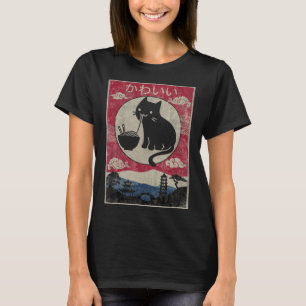 Camiseta Vintage Kawaii Cat Ramen Anima Crianças Japonesas 