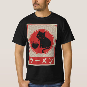 Camiseta Vintage Kawaii Cat Ramen Anime Gift Girls Japonesa