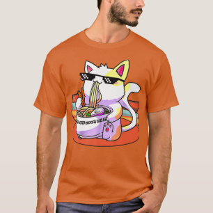 Camiseta Vintage Kawaii Ramen Cat Neko Japonês