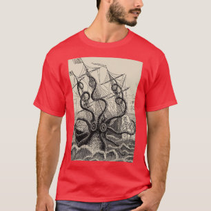 Camiseta Vintage Kraken atacando a ilustração do navio