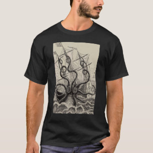 Camiseta Vintage Kraken Atacando Navio Octopus Monster Silh