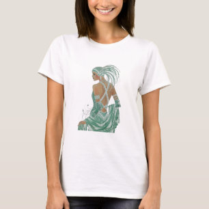 Camiseta Vintage Ladies indo Impressão de Arte Verde