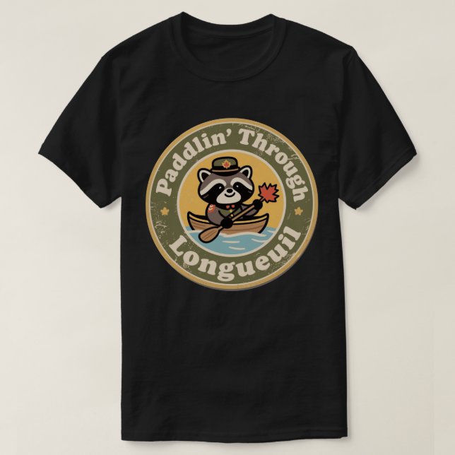 Camiseta Vintage Longueuil Quebec Canoagem Guaxinim (Frente do Design)