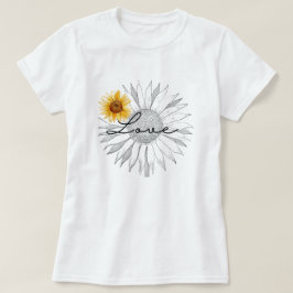 Camiseta Vintage Love Brown Yellow Sunflower Flower Floral