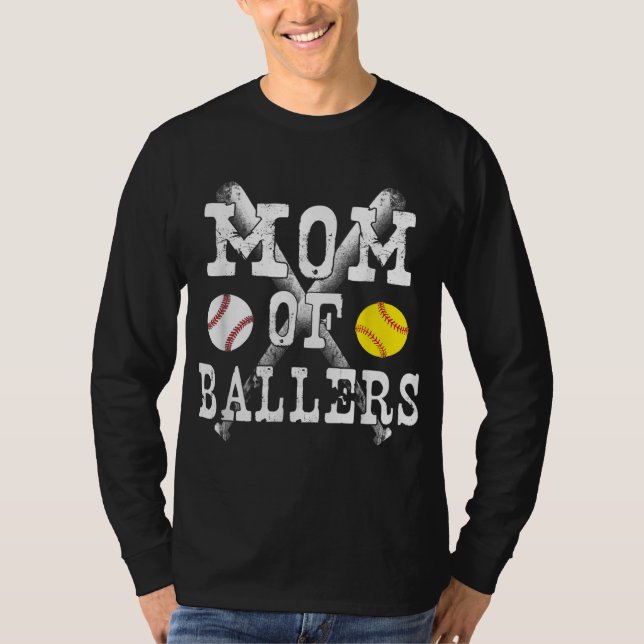 Camiseta Vintage Mãe de Ballers Engraçado Baseball Softball (Frente)