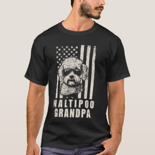 Camiseta Vintage Maltipoo Vovô American Flag og Funny F