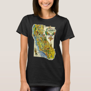 Camiseta Vintage Map Do Turístico Da Califórnia Tee Retro C