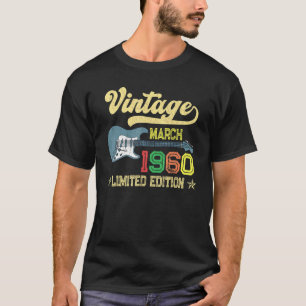 Camiseta Vintage March 1960 Bday, violão 62, aniversário 1