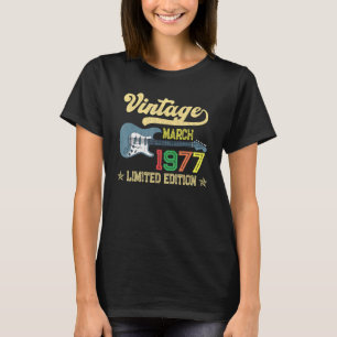 Camiseta Vintage March 1977 Bday Guitar 45º Aniversário