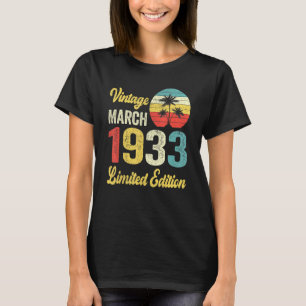 Camiseta Vintage março 1933 89 Anos Aniversário