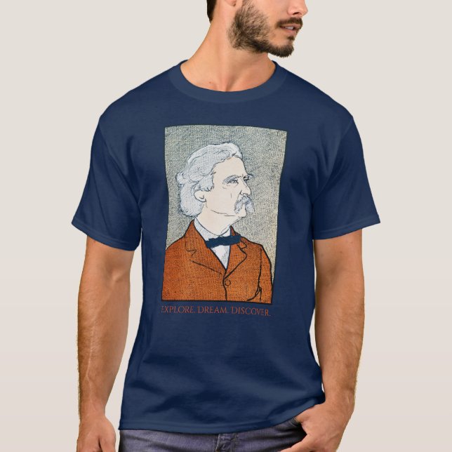 Camiseta Vintage Mark Twain - explore. Sonho. Descubra (Frente)