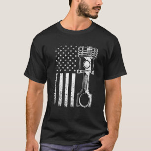 Camiseta Vintage Mechanical Shirt Men American Flag Piston