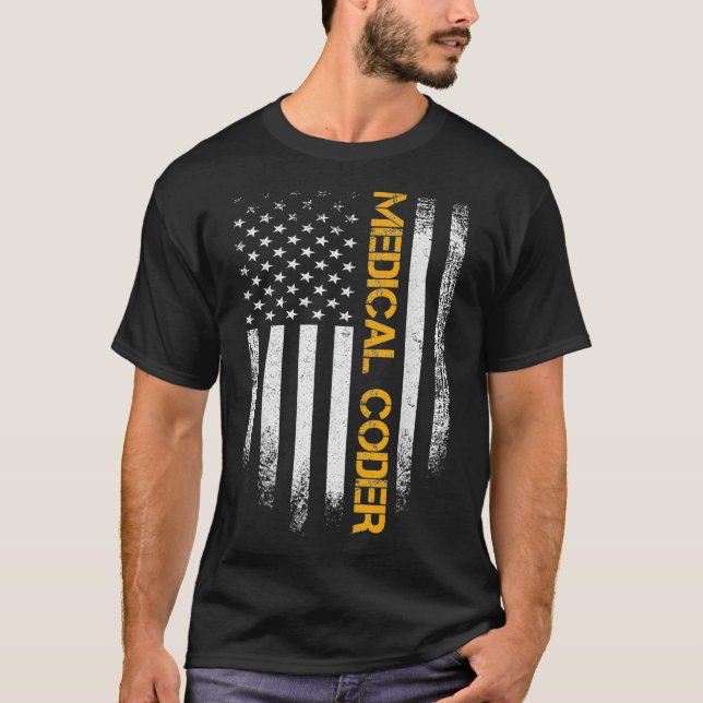 Camiseta Vintage Medical Coders Afetou a bandeira americana (Frente)