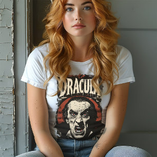Camiseta Vintage Meio século Gótico Retro Dracula Halloween