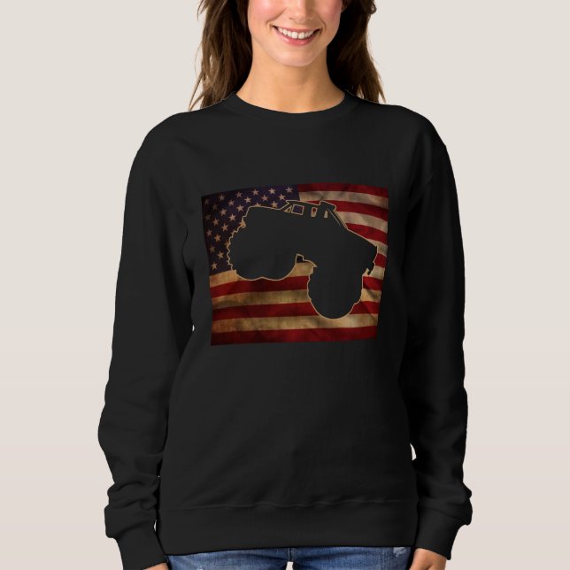 Camiseta Vintage Monster Truck American Patriotic Flag Raci (Frente)