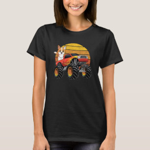 Camiseta Vintage Monster Truck Corgi Dog Retro Sunset Boys