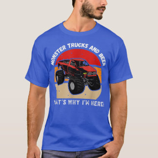 Camiseta Vintage Monster Trucks And Beer Cool Retro Sunset