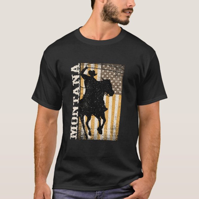 Camiseta Vintage Montana Rodeo Roping Western Cowboy Americ (Frente)