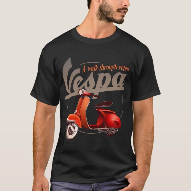 Camiseta Vintage Moped. Patinete Vintage Na Estrada. (Frente)